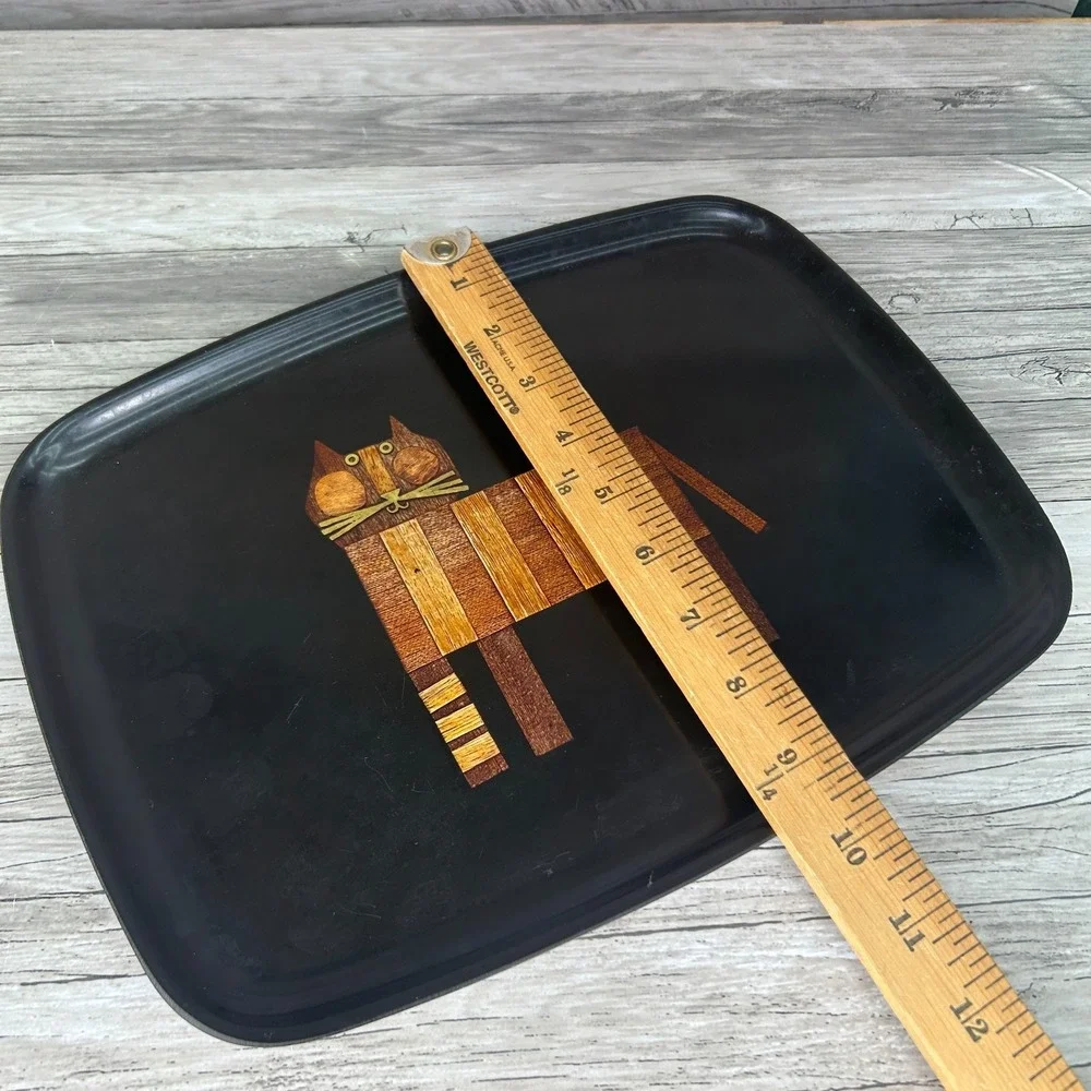 Couroc Of Monterey Serving Tray Hand Inlaid Wood Cat Vintage MCM